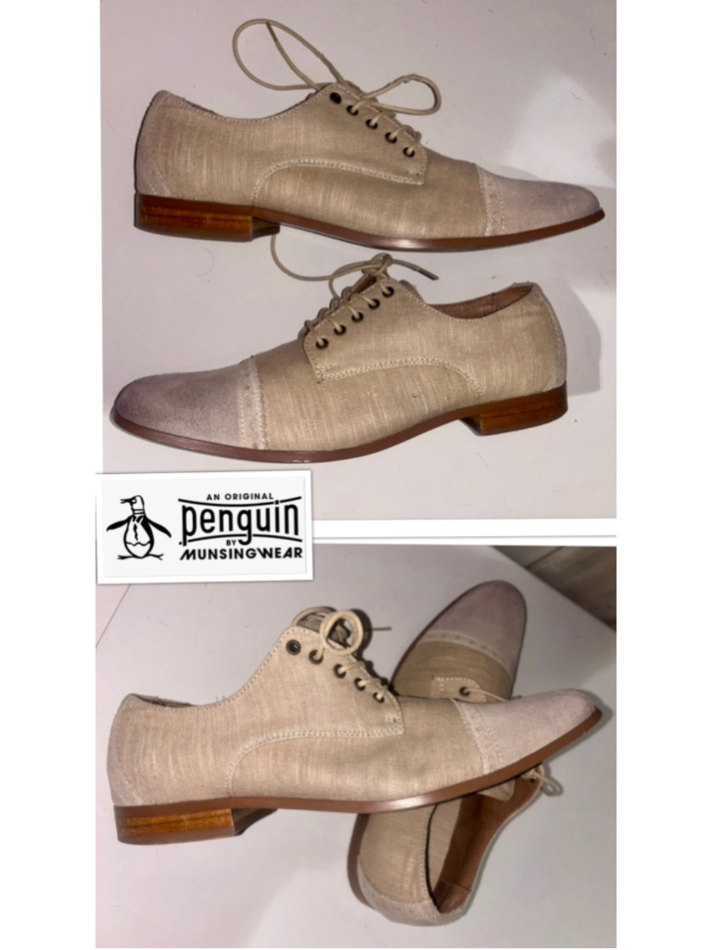 Original Penguin Suede & Canvas Oxford Neutral Chic Dress Shoes Mens 9.5